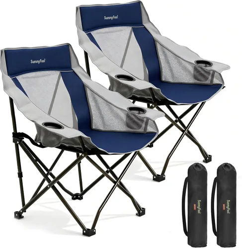 Vista 13 de SUNNYFEEL Sillas de campamento resistentes para adultos, silla plegable portátil de gran tamaño con bolsillos laterales y hueco para tazas