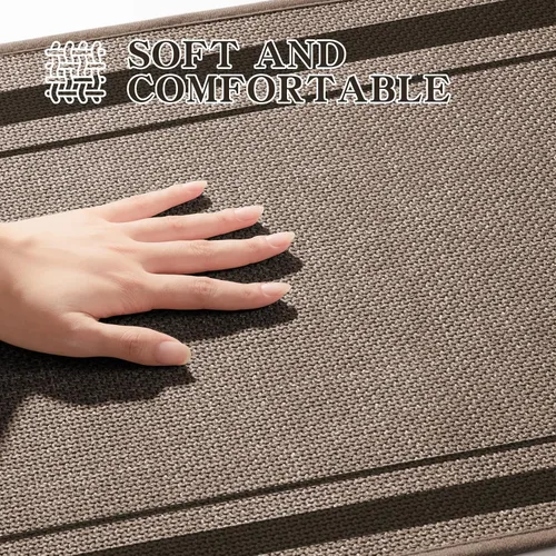Vista 5 de chakme Juego de 2 alfombras de baño ultrafinas, absorbentes, antideslizantes, lavables a máquina, color beige oscuro, 17 x 24 pulgadas + tapete