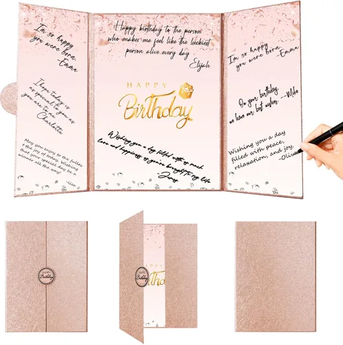 Vista 23 de Crenics Decoraciones de cumpleaños en blanco y negro para mujeres y hombres, libro de invitados creativo alternativo de 45,72 cm x 30,48 cm, gran