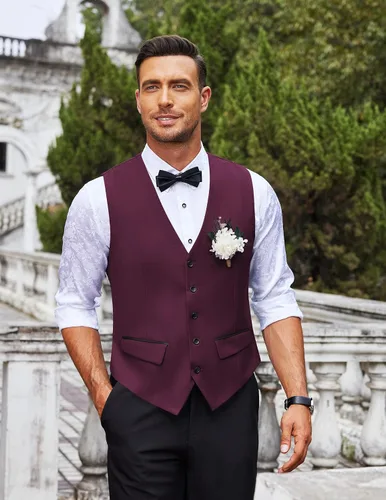 Vista 2 de COOFANDY Chaleco de traje de negocios para hombre, chaleco de vestir ajustado, chaleco de boda