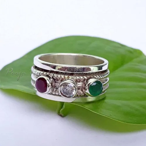 Vista 2 de Multi Gemstone Spinner Ring, Anxiety Ring, Ruby Band Ring, 925 Sterling Silver Band, Spinner Ring For Women, Gift Ring For Mother's Day, Fidget
