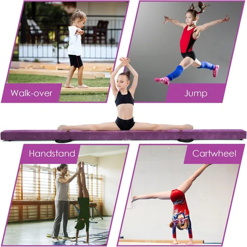 Vista 7 de Giantex Haz de equilibrio de 7/8/9 pies, haz de gimnasia plegable con asas de transporte, base de goma antideslizante para niños, haz de gimnasia