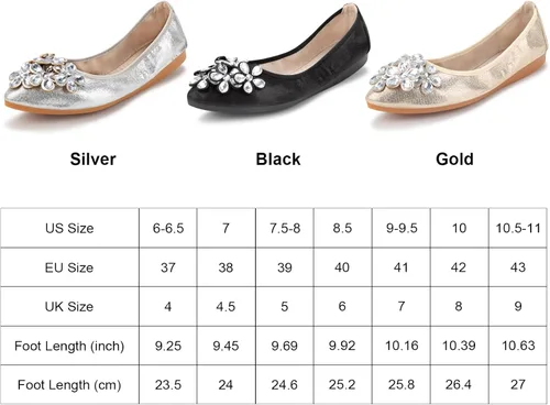 Vista 8 de KUNWFNIX Women Ballet Flats Rhinestone Wedding Ballerina Shoes Foldable Sparkly Comfort Slip on Flat Shoes
