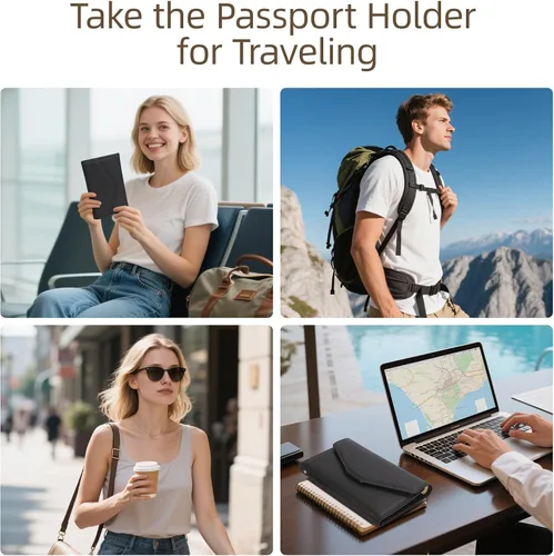 Vista 30 de Zoppen - Billetera de viaje con bloqueo RFID multiusos (Ver.4) Portatarjetas de pasaporte y vacunas, organizador de documentos de tres pliegues