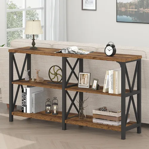 Vista 16 de LVB - Mesa de sofá de estilo granja, mesa consola rústica para sala de estar, mesa de entrada con almacenamiento, mesa de entrada para vestíbulo