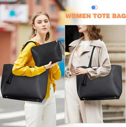 Vista 6 de Bolsa de mano para mujer, monederos y bolsos de cuero con borlas, juego de 2