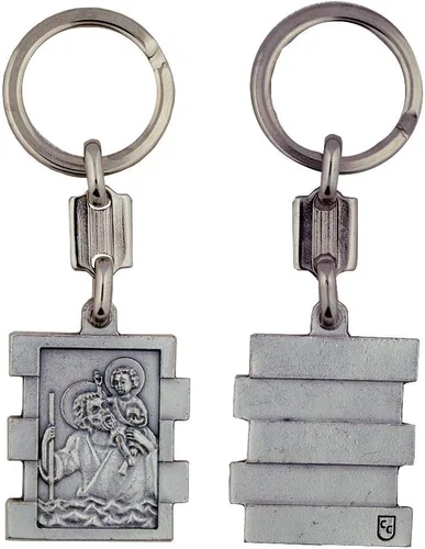 Vista 2 de Llavero de San Cristóbal Metal plateado Gran regalo católico para la primera comunión y confirmación Accesorio de llavero cristiano Santo