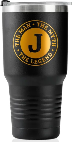 Vista 39 de Taza The Man the Myth the Legend con iniciales, vaso de viaje de acero inoxidable con monograma para hombres, divertida taza de café personalizada