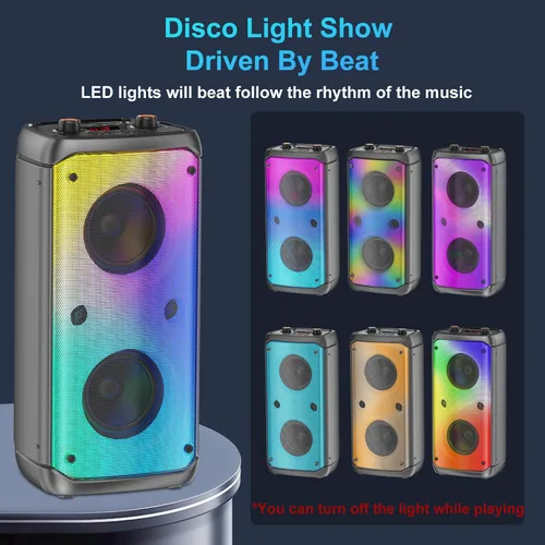 Vista 4 de Altavoz Bluetooth, 80W de potencia máxima, inalámbrico, TWS, portátil, para exteriores, altavoces para fiestas con subwoofer, graves profundos, Negro