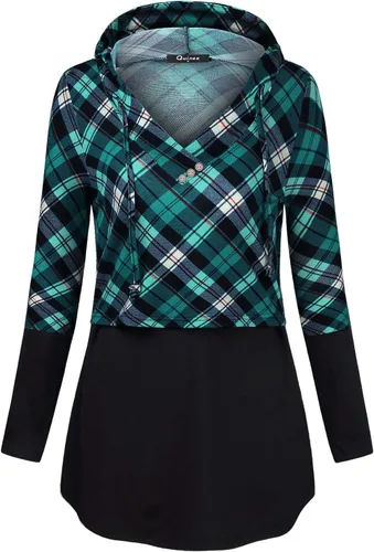 Vista 2 de QUINEE sudadera con capucha para mujer de manga larga a cuadros, bloque