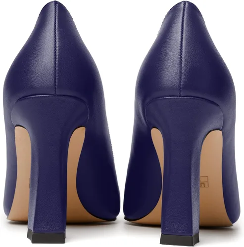 Vista 4 de MERRORI Zapatos de tacón alto y grueso para mujer, sin cordones, punta cerrada, punta puntiaguda, tacón mate, zapatos de tacón de 3.3 pulgadas