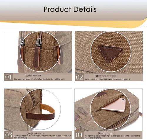 Vista 4 de Tumecos Neceser de cuero encerado para hombre, kit de afeitado, accesorios de viaje, bolsa organizadora