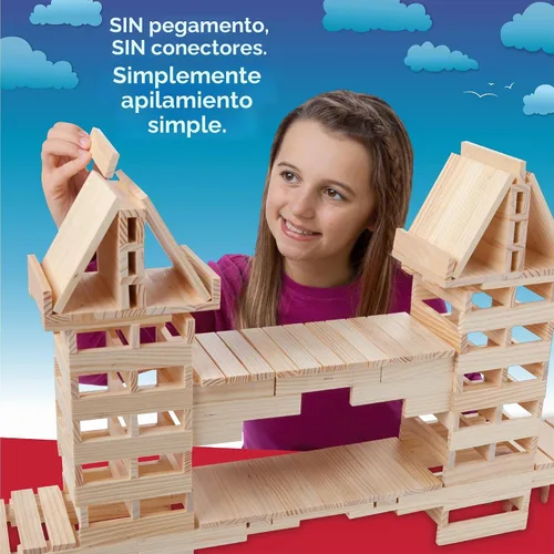 Vista 3 de KEVA Structures - Juego de 200 tablones de construcción de madera, juguete de construcción que incluye 200 bloques de madera y libro de ideas, a