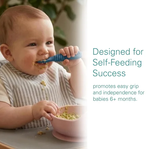 Vista 2 de Sperric Cucharas para bebés de más de 6 meses, autoalimentación, cucharas de dentición sin BPA, color azul