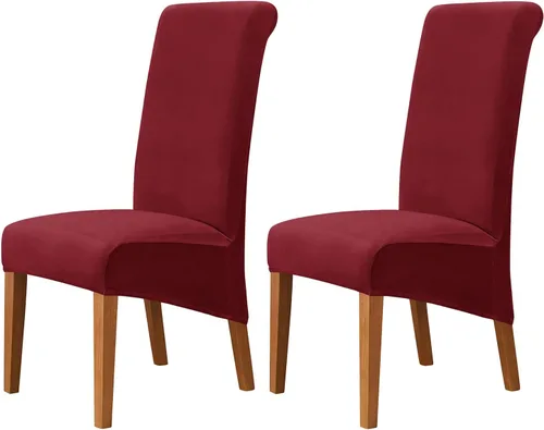 Vista 13 de Juego de 2 fundas de terciopelo para sillas de comedor, color beige, fundas elásticas para sillas de comedor y cocina, reutilizables, protector
