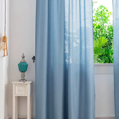Vista 5 de Yancorp Cortinas azules de 84 pulgadas de largo para sala de estar, 2 paneles de lino con textura, juego de cortinas semitransparentes filtrantes