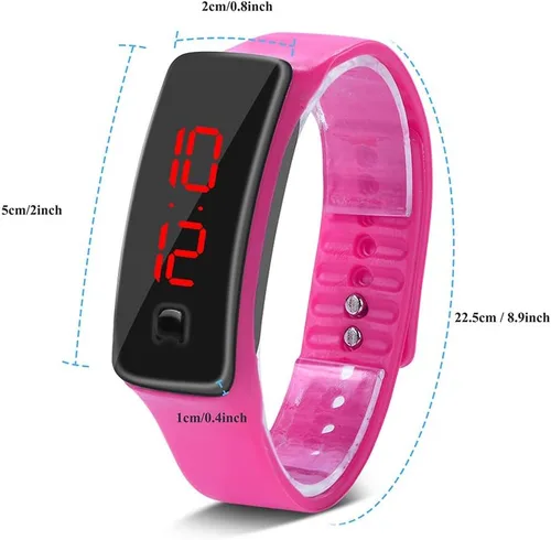 Vista 6 de Reloj de pulsera LED, correa de silicona deportiva Digitaces de 12 horas Dial Relojes de pantalla electrónica, Rosado, Moderno
