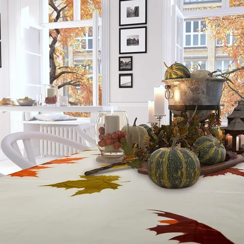 Vista 4 de Mantel de hojas de otoño de Acción de Gracias, hoja de arce, impermeable, rectangular, de plástico, para decoración de Acción de Gracias, cortina
