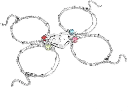 Vista 2 de BOPREINA Juego de pulseras de rompecabezas de 34 piezas para la familia, mejor amiga, de acero inoxidable, mejores amigos, para siempre, tobillera