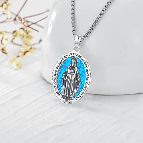 Vista 2 de LOOVE Collar de plata de ley 925 con medalla milagrosa de San MiguelSan CristóbaloCristóbal de JesúsSan BenitoVirgen María milagrosa para hombres