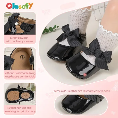 Vista 5 de ohsofy Zapatos planos antideslizantes con lazo para niñas y bebés, zapatos de vestir para boda, zapatos de cuna para bebés y niñas pequeñas