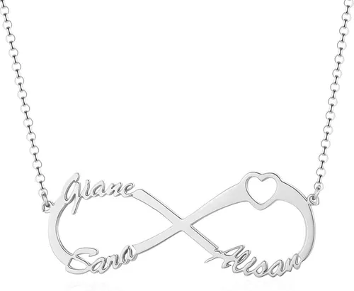 Vista 2 de Collar personalizado con nombre de 1 a 6 para mujer, diseño de infinito, para el día de la madre e hija.