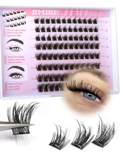 Vista 10 de JIMIRE 160 piezas de pestañas autoadhesivas de aspecto natural, 9-14 mm, racimos de pestañas pre-pegadas, sin necesidad de pegamento, pestañas