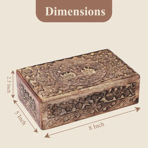 Vista 3 de Ajuny Cajas de Joyería de Madera Cajas Decorativas Antiguas con Tallado del Árbol de la Vida para Decoración de Mesa de Centro Regalo de Cumpleaños