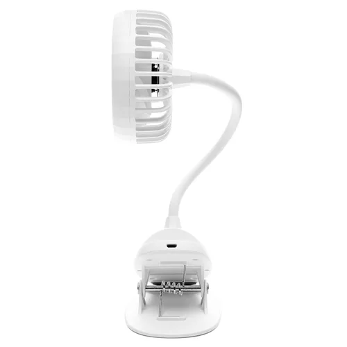Vista 2 de O2COOL Ventilador de clip de batería USB recargable de 5 pulgadas, ventilador ajustable con 3 velocidades, cuello ajustable, cuello de cisne largo
