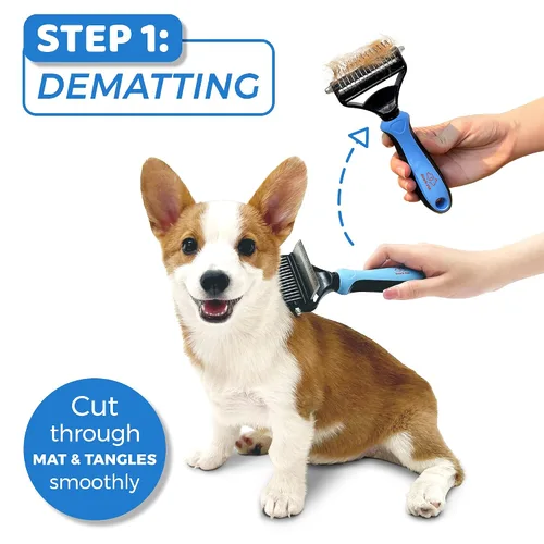 Vista 3 de Cepillo de aseo para perro/gato con cepillo de aseo de 2 caras para quitar el desprendimiento, el desenmarañado reduce la caída hasta un 95%, ideal