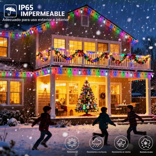 Vista 4 de iBaycon Luces de Navidad RGB C9, 65 pies, 100 luces LED que cambian de color, control remoto conectable, impermeable, al aire libre, cadena de luces