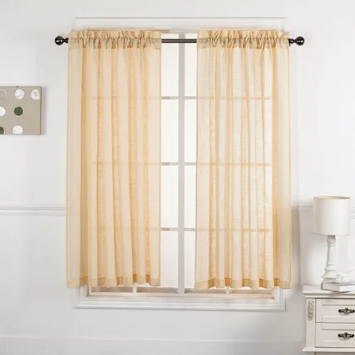 Vista 32 de 2 piezas de cortinas de aspecto de lino sólido y elegante, paneles totalmente cosidos, niveles de tratamiento de ventanas
