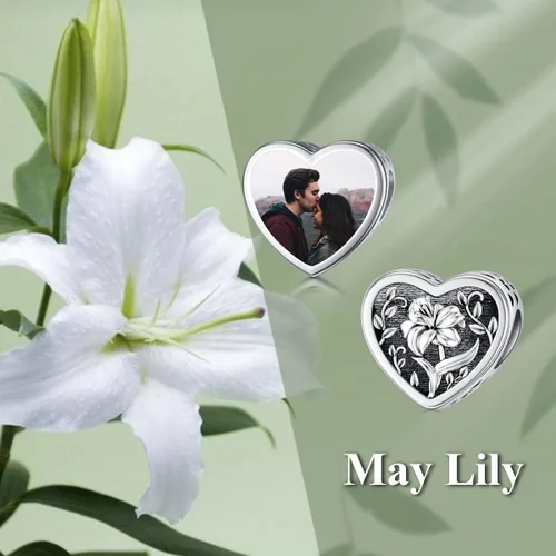 Vista 5 de PEIMKO Dije personalizado de plata de ley con diseño de corazón de flor de nacimiento y corazón de flor de nacimiento, pulsera de serpiente, regalo