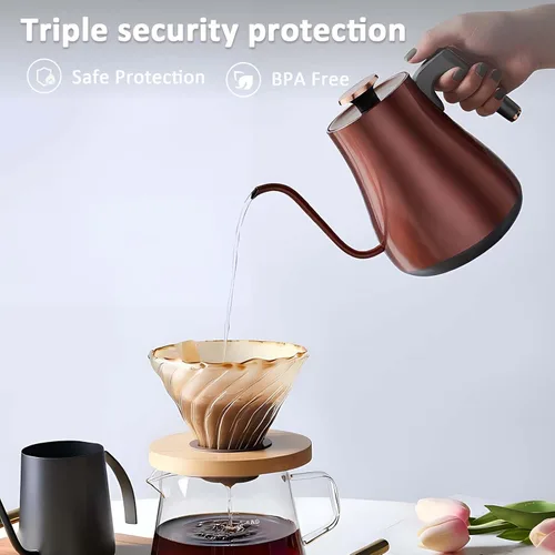 Vista 6 de Gooseneck Electric Kettle 1.0L,1000W, Smart, Pour Over, Copper 104-212°F, LED Digital Display, Touch control, Keep Warm, 304 SS BPA-Free, Auto