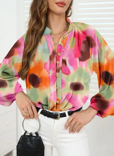Vista 2 de LOLONG Blusas de manga larga con botones para mujer, blusas elegantes e informales con estampado de otoño