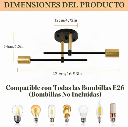Vista 2 de Sputnik - Lámpara de techo semiempotrada con 2 luces Sputnik para dormitorio, comedor, baño, pasillo, sala de estar