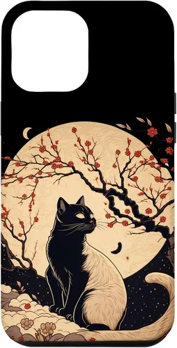 Vista 26 de Kawaii black cat japanese with cherry blossom anime style Case for iPhone 16