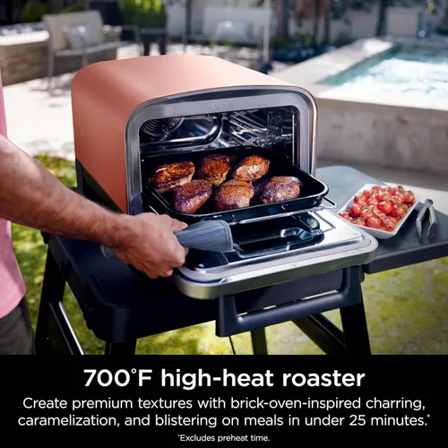 Vista 7 de Horno de pizza de leña al aire libre Ninja, asador eléctrico portátil 8 en 1, calienta hasta 700°F, 5 configuraciones de pizza artesanal, caja