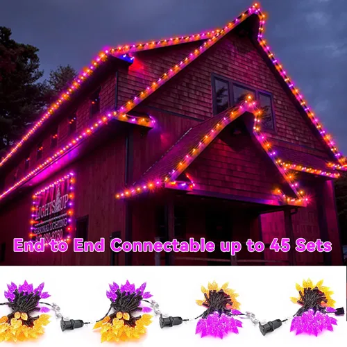 Vista 2 de ODEETRONIC Luces de Halloween naranjas y moradas, 19.68 pies, 60 luces LED conectables, 120 V, certificación UL, impermeable, para exteriores, luz