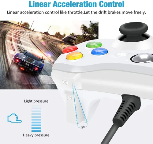 Vista 6 de YAEYE - Mando para Xbox 360 con cable y USB para Microsoft Xbox 360 PC Windows 7 8 10 con turbo botones de disparador blanco