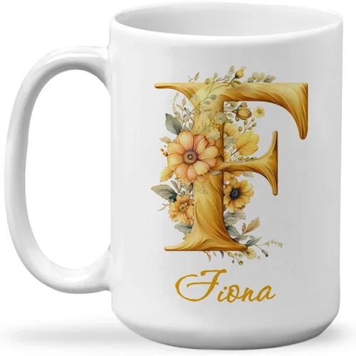 Vista 11 de Taza de cerámica personalizada con letra A del alfabeto, taza de café personalizada con nombre, taza de té inicial con monograma floral