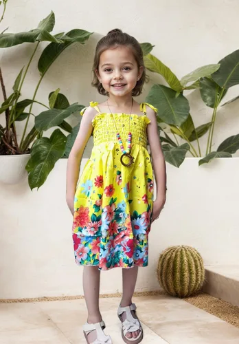 Vista 2 de Vestidos bohemios para niñas, floral, sin mangas, arcoíris, playa, con collar, 2-12T