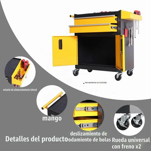 Vista 4 de Carrito Caja de Herramientas Resistente de Acero Rodante con Puertas con Cerradura (TZ12 Negro Amarillo)