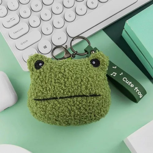 Vista 3 de Lindo monedero de rana de felpa verde Kawaii monedero monedero de rana monedero bolsa de felpa llavero de felpa para auriculares, llaves de crédito