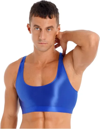 Vista 6 de YiZYiF Camiseta deportiva brillante con espalda cruzada para hombre, para gimnasio, entrenamiento, fitness, correr, atlética