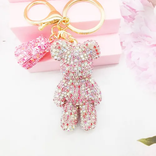 Vista 4 de Llavero de oso de peluche, lindo oso de peluche, accesorios de automóvil, llaveros de diamantes de imitación de moda para mujeres y niñas, Varios