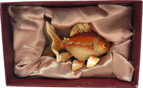 Vista 8 de Caja de baratijas esmaltada Fantail Koi Goldfish acentuada con cristales austriacos, 3.5 pulgadas de largo