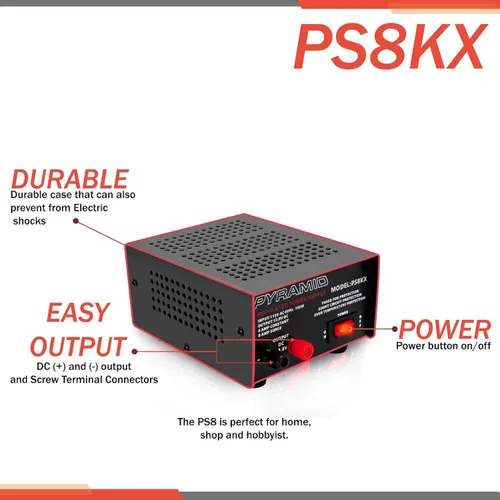Vista 8 de Pyramid Pyramid PS8KX - Fuente de alimentación universal compacta de banco de 6 amperios regulada lineal para laboratorio doméstico, convertidor