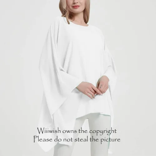 Vista 4 de Wiiiwish Poncho de gasa transparente para mujer, suelto, liso, largo, murciélago, caftán, túnica