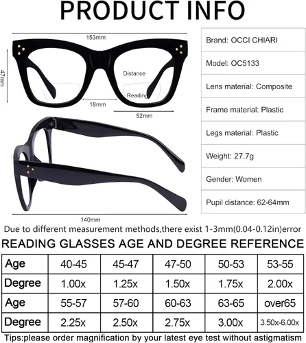 Vista 47 de OCCI CHIARI Gafas de lectura de moda para mujer y hombre